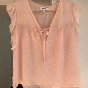 Pretty soft pink ruffle-sleeve blouse, tie front , M